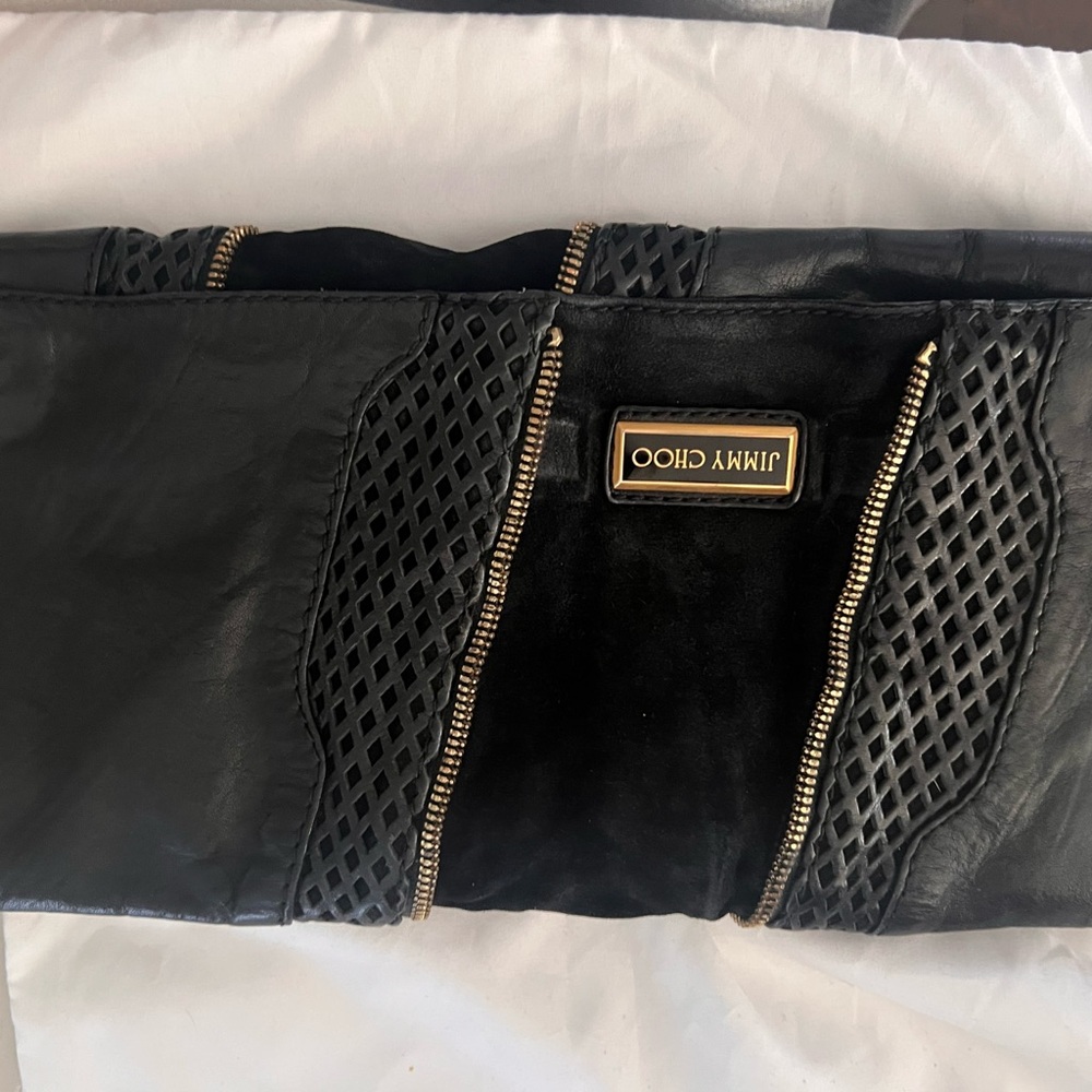 Vintage Jimmy Choo Black Clutch-Gold Accents
